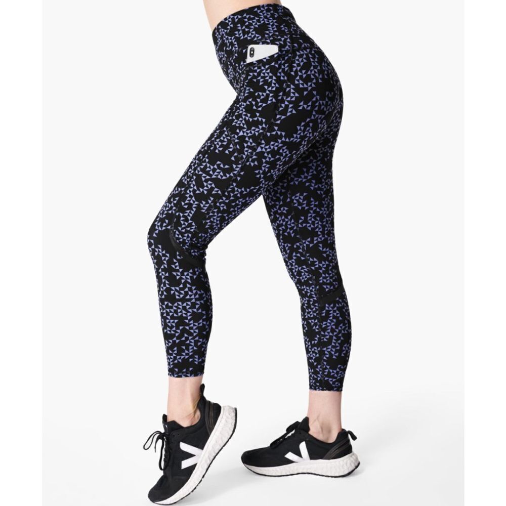 Sweaty Betty Womens Geo Print Zero Gravity 7/8 Hi-Rise Leggings Blue Black Small